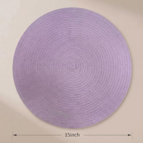 FunWheat Round Braided Placemats Set of 6 Place mats for Dining Tables Woven Heat Resistant Table Mats 15 inch (Light Purple,6pcs) - color: Light Purple, size: 6pcs