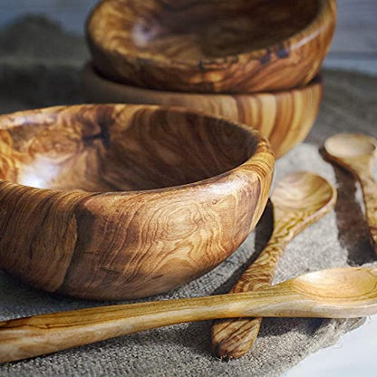 Wooden Bowl and Spoon Set - Natural Wood Hand Carved Bowl for Salad, Cereal, Oatmeal - Handmade Wooden Snack Bowls & Servers - Decorative Serving Dishes for Party - Wooden Fruit Bowl