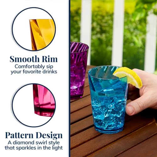 US Acrylic Optix Mini Plastic Reusable Drinking Glasses (Set of 8) 8oz Juice Cups in Jewel Tone Colors | BPA-Free Tumblers, Made in USA | Top-Rack Dishwasher Safe - size: 8 ounces