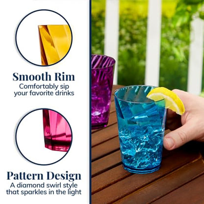 US Acrylic Optix Mini Plastic Reusable Drinking Glasses (Set of 8) 8oz Juice Cups in Jewel Tone Colors | BPA-Free Tumblers, Made in USA | Top-Rack Dishwasher Safe - size: 8 ounces