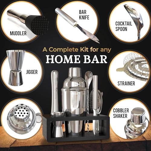 Highball & Chaser Cocktail Shaker Set: Bartender Kit for Home Bar Mixology Cocktail Bar Set Plus E-Book with 30 Recipes (Silver) - color: Silver