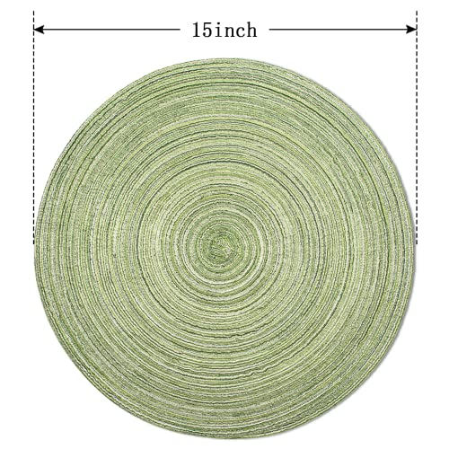 FunWheat Round Braided Placemats Set of 6 Place mats for Dining Tables Woven Heat Resistant Table Mats 15 inch (Light Green) - color: Multi Light Green, size: 6pcs