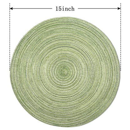 FunWheat Round Braided Placemats Set of 6 Place mats for Dining Tables Woven Heat Resistant Table Mats 15 inch (Light Green) - color: Multi Light Green, size: 6pcs