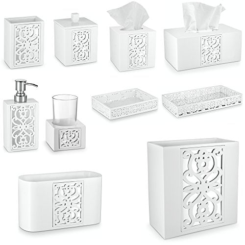 Mirror Janette White Square Resin Tissue Box Cover with Bottom Slider