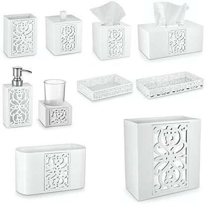 Mirror Janette White Square Resin Tissue Box Cover with Bottom Slider