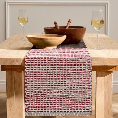 Boho Jute Table Runner for Dining Tables, Rustic Table Runners Farmhouse Style , Cotton and Jute Neutral Colorful Indoor Kitchen Decor, 13 X 72 Inch, - Natural- Red - color: Natural - Red, size: 13 x 72 Inch