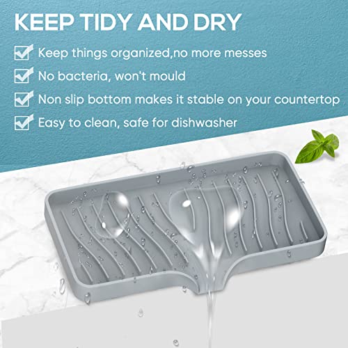 Kitchen Sink Tray,Self Draining Kitchen Soap Tray Soap Holder Silicone Sponge Holder for Kitchen Sink,Kitchen Bathroom Sink Caddy Sink Organizer for Sponge,Soap Dispenser,Dish Scrubber,Palm Brush - color: Cool Gray