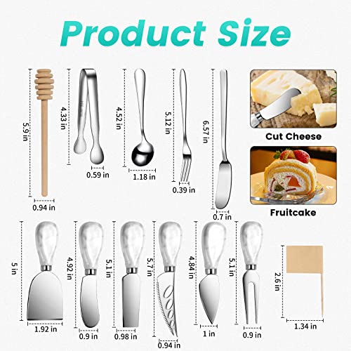 Marble Ceramics Charcuterie Accessories, Cheese Spreader Knive Set for Ceramics Silver Handle Butter knives, Mini Cheese Knife Kit Slicer With Tongs, Spoons, Forks,Honey Dipper (23 Pack) - color: Marble Silver