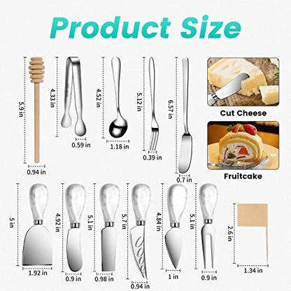 Marble Ceramics Charcuterie Accessories, Cheese Spreader Knive Set for Ceramics Silver Handle Butter knives, Mini Cheese Knife Kit Slicer With Tongs, Spoons, Forks,Honey Dipper (23 Pack) - color: Marble Silver
