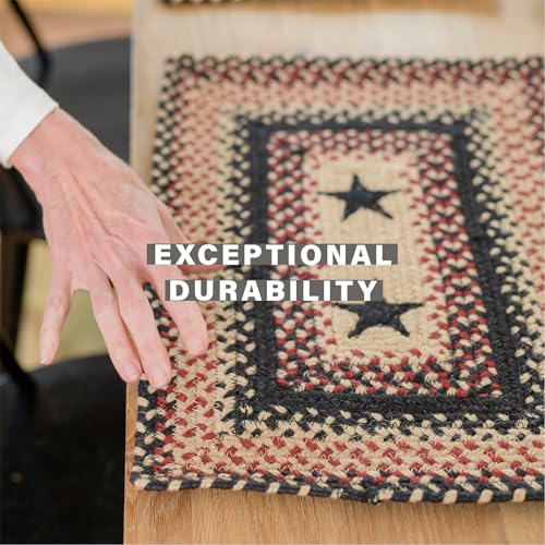 Homespice Gloucester Jute Braided Placemats, Rect 13x19 Set of 6 | Black and Red Everyday and Holiday Table Mats, Rich Colors, Reversible, Durable and Easy to Clean - color: Primitive Star Gloucester