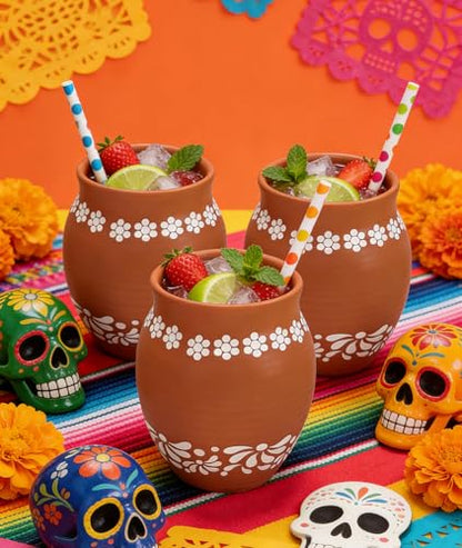 Brown Mexican Style Ceramic Small Vases, 6-Pack Hand-Painted Daisy Decor Pots, 16oz - color: Brown