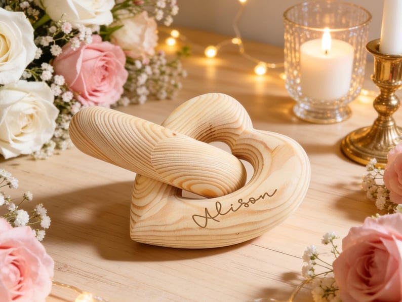 Personalized Interlocking Wooden Hearts, Custom Name Date Engraved Couple Gift, Wedding Anniversary Keepsake, Romantic Decor, Valentine Gift, Bridal Shower Gifts, Engagement Present 6 - color: Design 06