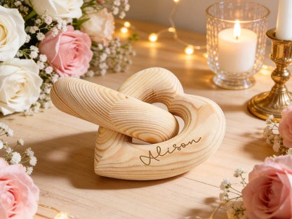 Personalized Interlocking Wooden Hearts, Custom Name Date Engraved Couple Gift, Wedding Anniversary Keepsake, Romantic Decor, Valentine Gift, Bridal Shower Gifts, Engagement Present 6 - color: Design 06