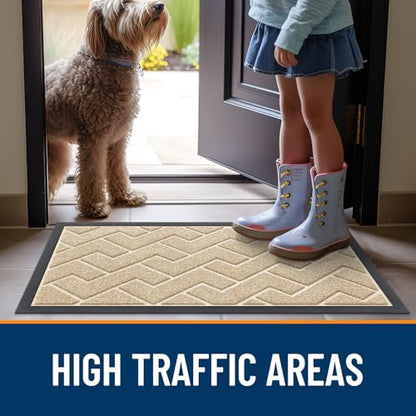 OLANLY Front Door Mat Indoor Outdoor Entrance, Welcome Door Mat and Waterproof All-Weather All-Season Doormat Size 29.5x17 in Beige, 2 Item Bundle