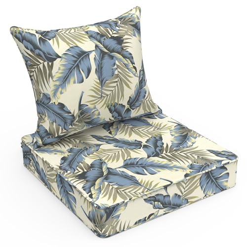 LVTXIII Outdoor Deep Seat Cushion 22"x22"x4" Patio Seat and Back Cushion Set Seasonal Chair Cushion for Dining Arm Chairs, Wicker Chairs and Garden Furniture Decoration, Lush Palm Blue - color: ‌lush Palm Blue, size: 22x22x4