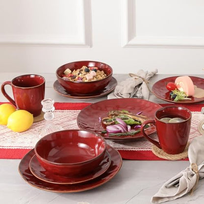 vicrays Ceramic Salad Plates Set - Porcelain 8 Inch Flat Dessert Appetizer Plate for Lunch Home Party Restaurant - Scratch Resistant Microwave Oven and Dishwasher Safe - Set of 6 (Cherry Red) - color: Cherry Red