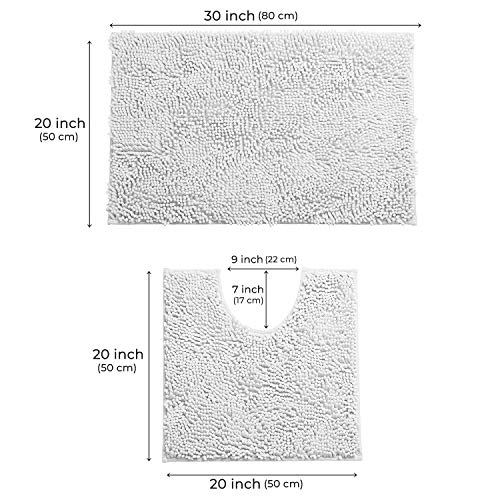 LuxUrux Bathroom Rugs Sets 2 Piece: Quick Dry, Soft Plush Anti-Slip, Super Absorbent. Includes Rectangular (31x20 inches) & U-Shaped Toilet Mat (20x20 inches) | White - color: White, size: 2 Piece Set