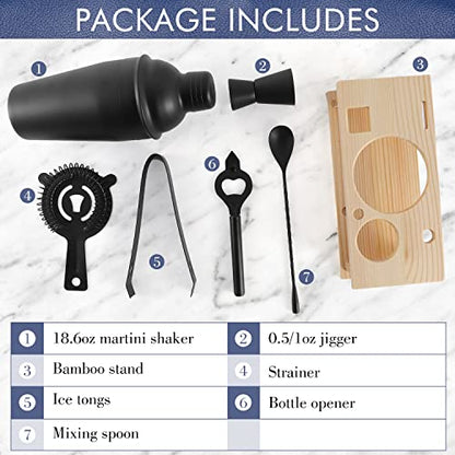 JNWINOG Cocktail Shaker Set Stainless Steel Bartending Kit 18.6oz Cocktail Bar Set Cocktail Mix Drink Making Kit Professional Bar and Home Drink Bar Tools for Bartender (Matte Black, 7Pcs) - color: Matte Black, size: 7Pcs