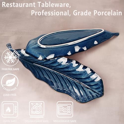 Ceramic Platter Olives Plate Set of 2, Large Serving Trays Salad, Appetizer, Cheese, charcuterie, Biscuits and snacks, Plate for Entertaining, Dishwasher Microwave Safe, Royal blue 17 Inch - color: Royal Blue, size: 17 Inch