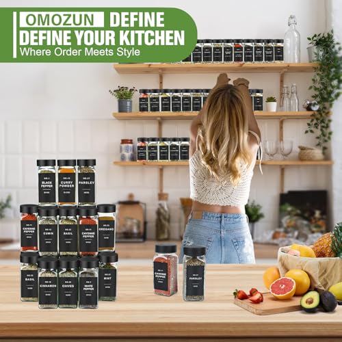 Spice Jars with Label, 24pcs 4oz Glass Spice Jars with Black Lids | Square Spice Containers with 304 Labels and Shaker Inserts, Empty Seasoning Bottles for Drawer, Cabinet, Seasoning Organizer - color: Black Lid*24 Jars