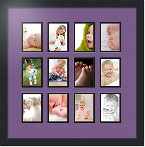 ArtToFrames Double-Multimat-1156-849/89-FRBW26079 Collage Photo Frame Double Mat with 12-3.25x4.75 Openings and Satin Black Frame - color: Grape, size: 12 - 3.25x4.75