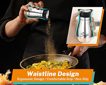 Salt and Pepper Shakers - 4 oz Silver Glass Set with Stainless Steel Lids | Refillable Glass Shakers with Stainless Steel Lids for Cooking, Dining, RV Trips, Camping and BBQs; 4 oz Capacity Each. - color: Silver