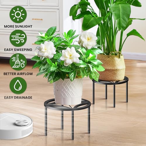 TOSKING 2-Pack Fully Assembled Heavy Duty Low Metal Plant Stand, Geometric Flower Pot Holder for Heavy Potted Plant, Rustproof Iron Plant Riser with Adjustable Feet, 200 LBS Capacity, No Installation Required,Indoor/Outdoor, Black (10.24"Dia x 5.3"H) - co