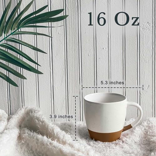 Mora Ceramic Large Latte Mug Set of 4, 16oz - Microwavable, Porcelain Coffee Cups With Big Handle - Modern, Boho, Unique Style For Any Kitchen. Microwave Safe Stoneware - Vanilla White - color: Vanilla White