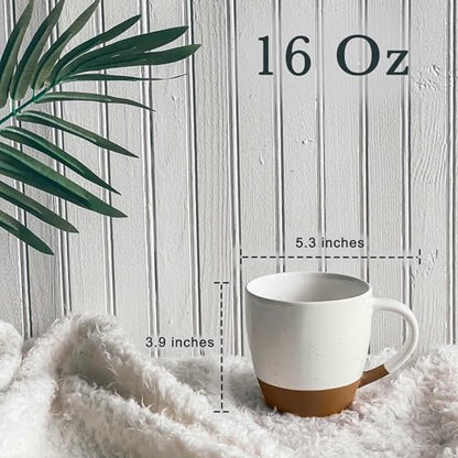 Mora Ceramic Large Latte Mug Set of 4, 16oz - Microwavable, Porcelain Coffee Cups With Big Handle - Modern, Boho, Unique Style For Any Kitchen. Microwave Safe Stoneware - Vanilla White - color: Vanilla White