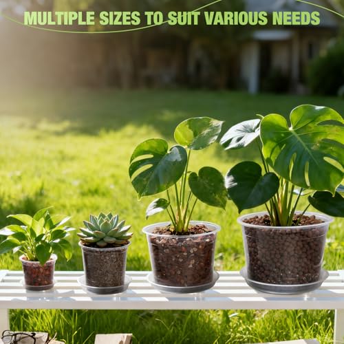 10/8/6/4 Inch Clear Nursery Pots with Drainage Holes and Saucers, 12 Pack Large Clear Pots for Plants Variety Pack, Plastic Nursery Pots for Succulents, Seedings, Herbs, Flowers, Vegetables - size: 4/6/8/10 inch-With saucer