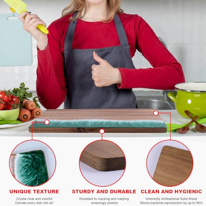 Resin Cutting Board,Ocean Charcuterie board,handmade board for Fruit Cheese and meat, Vegetable, Kitchen, Gift (Green Wave) - color: Green Wave