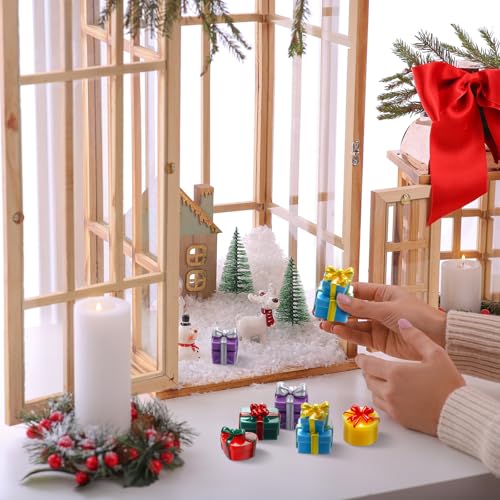 Bucherry 50 Pcs Miniature Gift Boxes Figurines Resin Charms DIY Craft for Garden Accessories Christmas Decoration Phone Case Making(Cute Style) - style: Cute Style