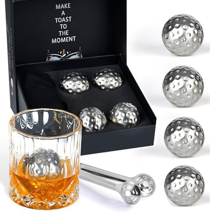 Men's Golfer Gifts, Fathers Day Anniversary Birthday Gifts for Dad Him Husband, 4 Whiskey Golf Ice Balls with 1 Tongs, Reusable Stainless Steel Whiskey Gift for Golf Lover 10pcs - color: Silver - Golf Balls