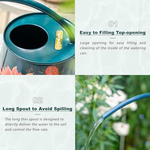 Berry&Bird 2L Long Spout Watering Can, Stainless Steel Water Can (Dahlia) | 2L stainless steel watering can, long narrow spout, elegant print, curved handle, leakproof, houseplant watering & decor - color: Dahlia