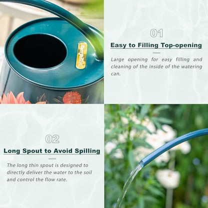 Berry&Bird 2L Long Spout Watering Can, Stainless Steel Water Can (Dahlia) | 2L stainless steel watering can, long narrow spout, elegant print, curved handle, leakproof, houseplant watering & decor - color: Dahlia