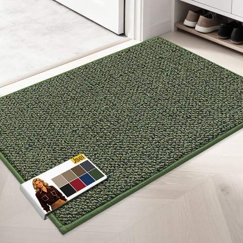 JSEI Door Mat for Entrance, TPR Non-Slip Backing, 24"x36", Green | Washable Low Profile Doormat for Front Door & Back Door, Absorbent Dirt-Trapping Entryway Rugs for Wet Shoes & Dirty Paws - color: Green, size: 24'' X 36''