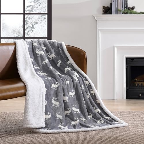Eddie Bauer - Throw Blanket, Brushed Fleece & Plush Sherpa Bedding, Blanket for Couch & Bed (Elk Stance Grey, 50" x 60") - color: Elk Stance Grey, size: 50" x 60"