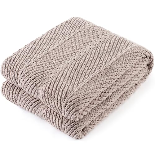 Chunky Chenille Knit Throw Blanket for Couch 50"x60" | Soft Fuzzy knitted Luxurious Decorative Thermal Warm Farmhouse for Bed Sofa Chair Gift Taupe - color: 9-taupe Herringbone, size: 50"x60"