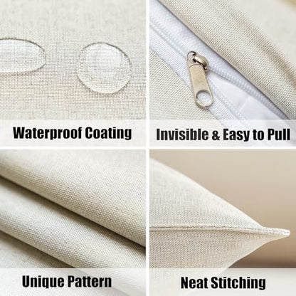 NiNi ALL Beige Outdoor Pillows Set of 2 Decorative Farmhouse Waterproof Throw Pillow Covers 18x18 Solid Cushion Cases for Garden Patio Tent Furniture Sofa Bed Home Decor | Faux Linen Decorative Solid Throw Pillow Covers Farmhouse for Garden Furniture Tent