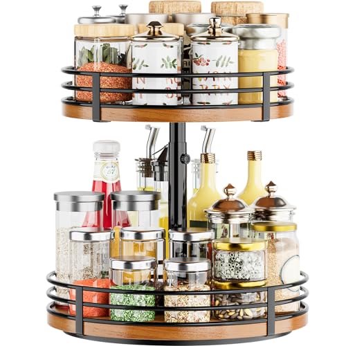 Lazy Susan Turntable Organizer Adjustable - 2 Tier Wood Rotating Spice Rack 12 Inch Lazy Susan for Kitchen Countertop Cabinet Pantry Cupboard Dining Table Bathroom Coffee Bar Home Storage - size: 12 inch 2 Tier