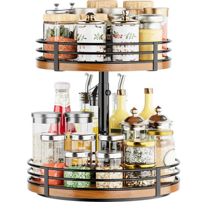 Lazy Susan Turntable Organizer Adjustable - 2 Tier Wood Rotating Spice Rack 12 Inch Lazy Susan for Kitchen Countertop Cabinet Pantry Cupboard Dining Table Bathroom Coffee Bar Home Storage - size: 12 inch 2 Tier