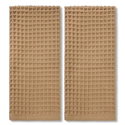Waffle Bathroom Hand Towels 2-Piece (Tan) – Cotton, Soft, Lightweight | Lint Free, 13” x 29” - color: Tan