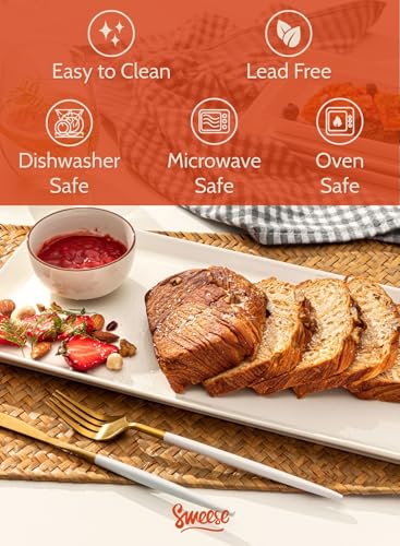 Sweese White Serving Platters, Porcelain Serving Trays for Parties, Large Rectangular Plates - 15.5 Inch, Set of 4 - size: 15.5 Inch