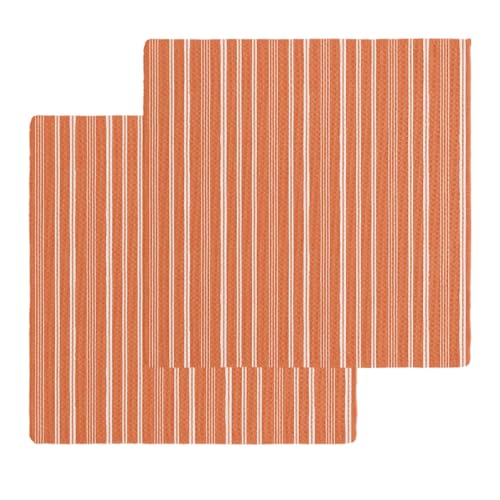 Orange Red Striped Dish Towels Set, Waffle Weave Kitchen Towels 2 Pieces, Farmhouse Stripes Modern Vintage Microfiber Hair Face Bath Tea Towel Absorbent Quick Drying Cleaning Dish Cloths, 12"x12" - color: Coral, Rust, White, size: 2PCS,12"x12"