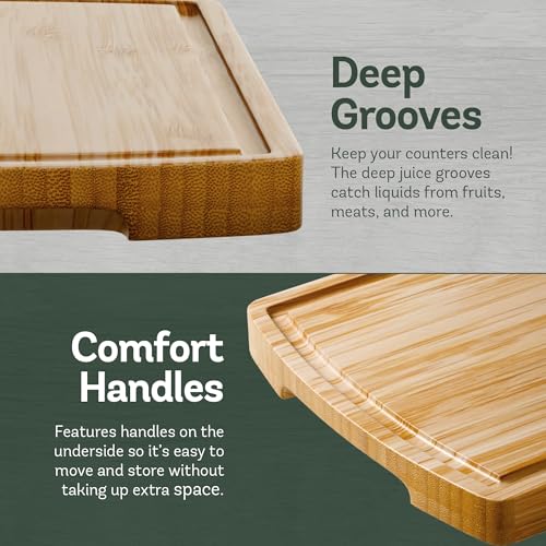 Bamboo Cutting Boards for Kitchen, Extra Large Wooden Chopping Board Set | Deep Juice Groove, Knife-Friendly, Side Handles, Reversible Butcher Block, for Serving, Meat, Veggies, Cheese, 4 Sizes - size: 4-Piece