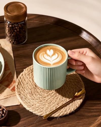 famiware Coffee Mug Set of 4, Star 12 oz Ceramic Mugs Cups Set with Handle | Stoneware Stackable Catering Cup for Coffee, Tea, Cappuccino, Latte, Microwave & Dishwasher Safe, Green - color: Star-Green, size: 4 Count (Pack of 1)