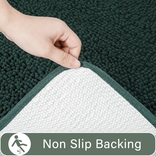 LOCHAS Bathroom Rugs Sets 2 Piece, 20''x20'' & 34''x21'', Hunter Green | Non Slip U-Shaped Toilet Rug, Chenille Washable Absorbent, Soft Bath Mat Set for Shower, Sink - color: Hunter Green