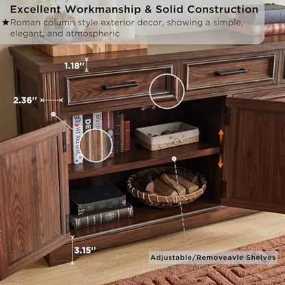 66" Farmhouse Buffet Cabinet with Storage, Sideboard Credenza, Carved Cloud-Inspired Doors, 3 Drawers & Adjustable Shelves, Coffee Bar Cabinet, Dark Brown - color: Dark Brown