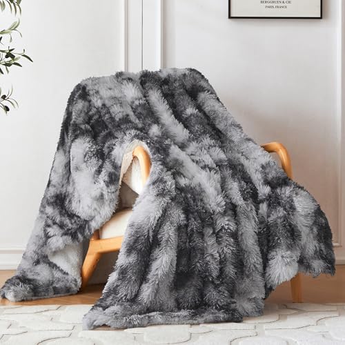 COOVA Ultra Soft Faux Fur Twin Blanket – Fuzzy Fluffy Cozy Microfiber Blankets, Warm Thick Plush Sherpa Fleece Throw Blanket for Couch,Bed,Sofa,Ideal Gift for Women.(Tie Dye Grey, 60"x80") - color: Tie Dye Grey, size: 60"x80"