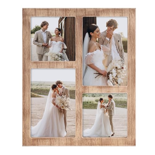 YESKAY Picture Frame Collage 4x6 and 4x4 Photos Display, 4x6 Multiple Photo Collage Frames with Tempered Glass, Family Picture Frames Photo Frame Wall Decor Wall Hanging or Tabletop,Brown - color: Rustic Brown, size: 4x6&4x4 - 4 Opening(OD:9.2X11.2in)